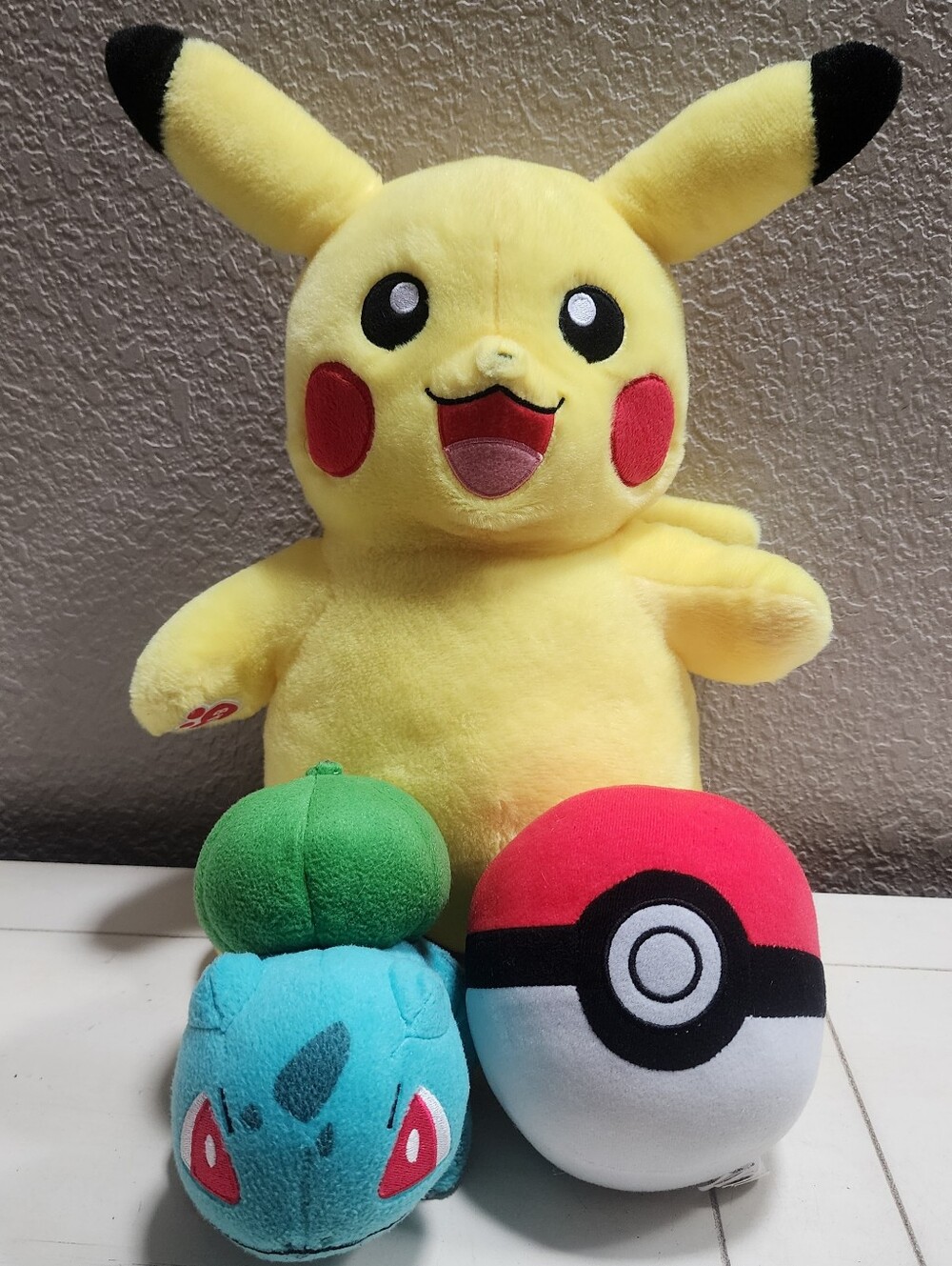 Pokemon Pikachu Build-A-Bear with Bulbasaur and Poké Ball Plush Lot, 3 Bundle